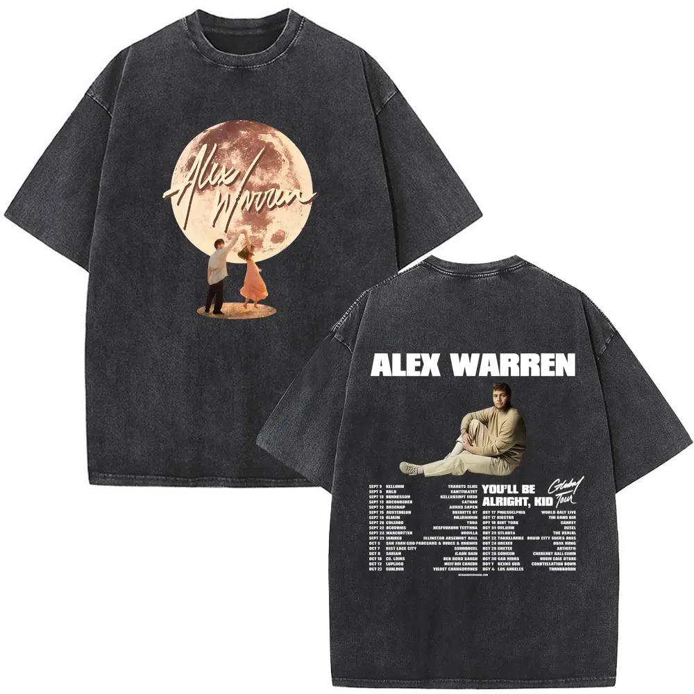 Singer Alex Warren 2026 Tour Print Vintage Washed Tees Men Women Fashion Hip-hop T-shirt Cotton Loose Casual Oversized T-shirts