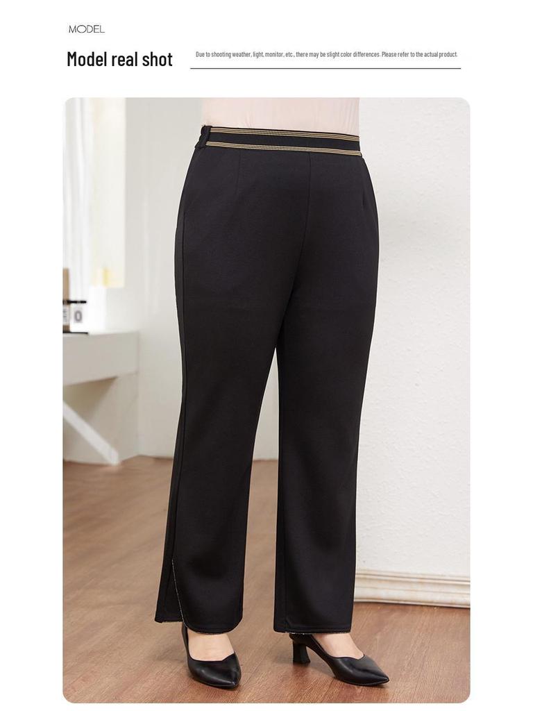 Women's Plus Size Ice Silk Micro Flare Pants - Autumn/Winter 2025 Casual Flared Pants for Middle-Aged Moms