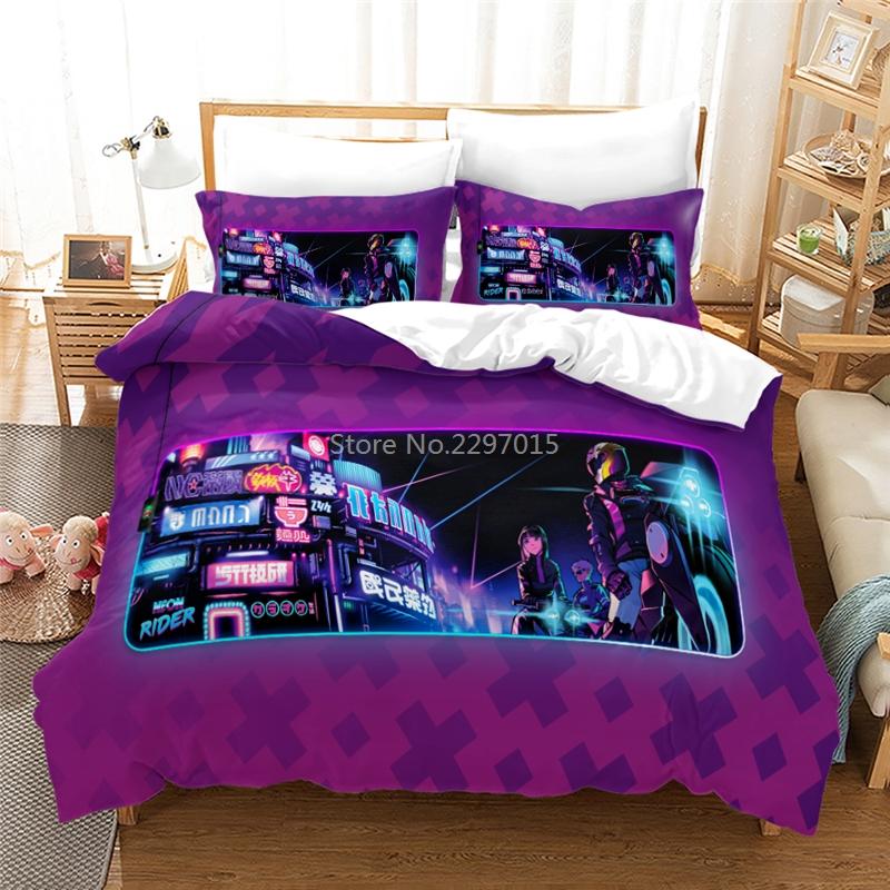 3D Neon Rider Drives Sport Cars Pattern Bedding Set Duvet Cover Pillowcase Single Double Twin Full Queen King for Bedroom Decor