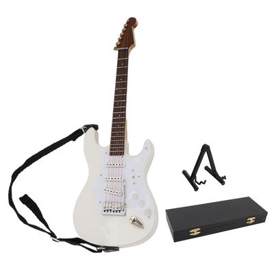 24cm Λευκό Μικρο Ηλεκτρικό Μοντέλο Κιθάρας Ξύλινο Διακοσμητικό Κιθάρας με Βάση και Κουτί Αποθήκευσης Διακόσμηση Σπιτιού
