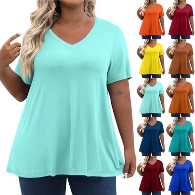 Tops de talla grande para mujer, camisas de manga corta con cuello en V, ropa informal, Tops estampados