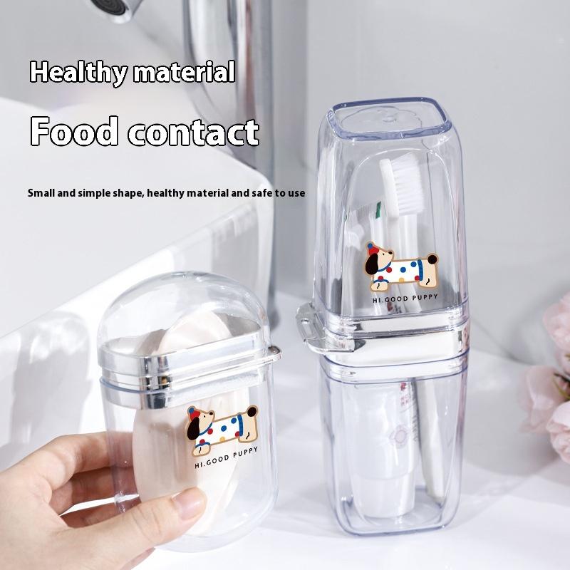 1 Set Portable Travel Cartoon Puppy Toothbrush Cup Household Travel Camping Soap Storage Box Toothbrush Toothpaste Mouthwash Cup