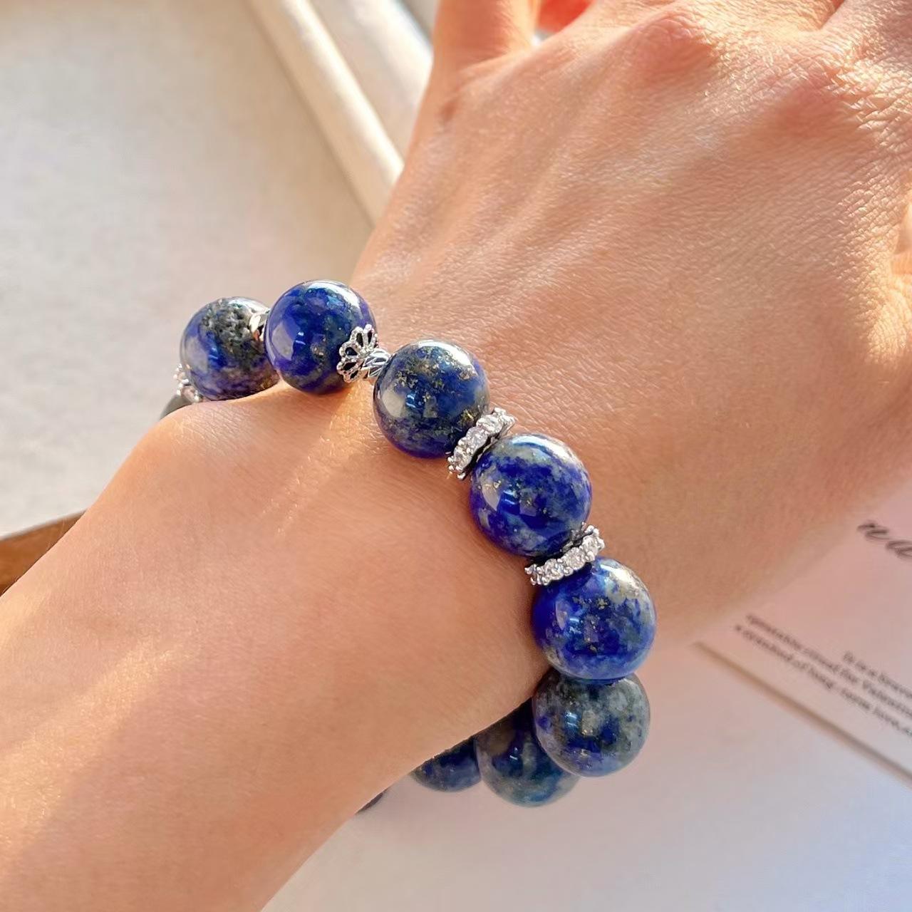 Large Particle High Quality Oil Painting 12Mm Natural Lapis Lazuli Bracelet Bracelet