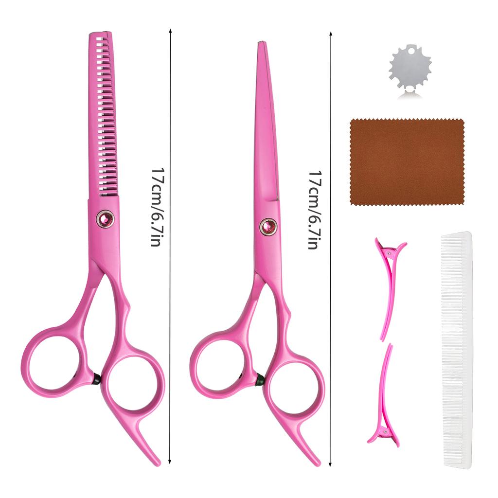Professional Pink Hair Cutting Shears Thinning Texturing Scissors Barber Scissors With Hair Comb Hair Clips