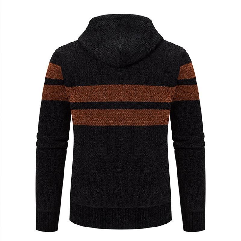 Men's Fall Winter New Fleece Lined Thick Hooded Knit Cardigan, Casual Sweater Outerwear