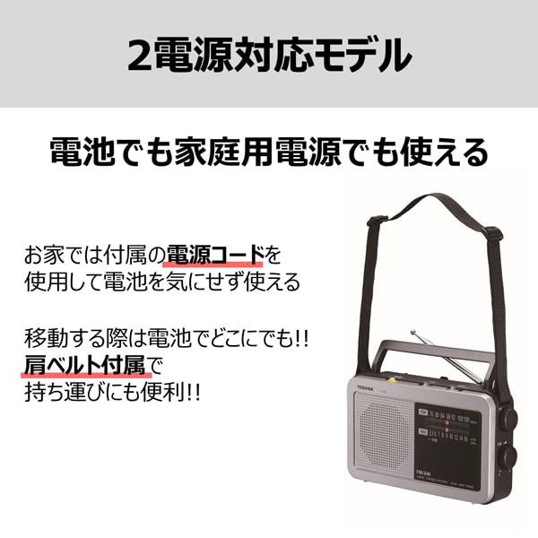 Toshiba Heimradio TY-HR4(S) mit LED-Licht, langlebigem Akku, Skalenanzeige, Abstimmleuchte und Schultergurt