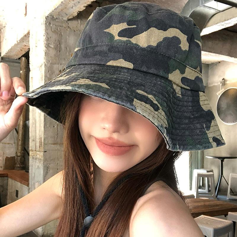 Vintage camouflage bucket hat women spring summer outdoor hiking shading sun climbing hat western cowboy hat