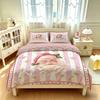 3pcs Set(1 Bedspread + 2 Pillowcases) with Pink Striped Background and Santa Claus Head Pattern Perfect for Home Decoration
