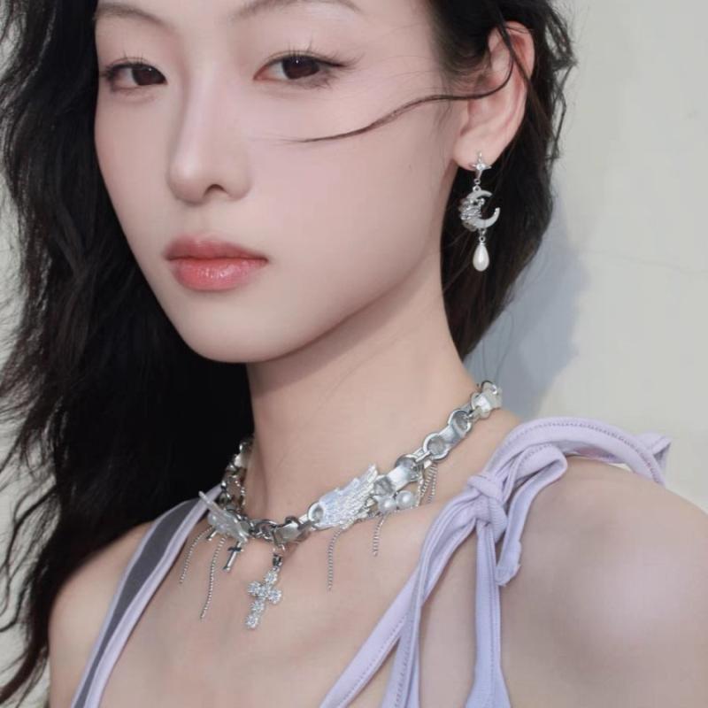 Mond Wassertropfen Anhänger Ohrstecker für Damen Vintage Nischen Design Elegante Stern Asymmetrische Ohrringe Schmuck Zubehör Geschenke