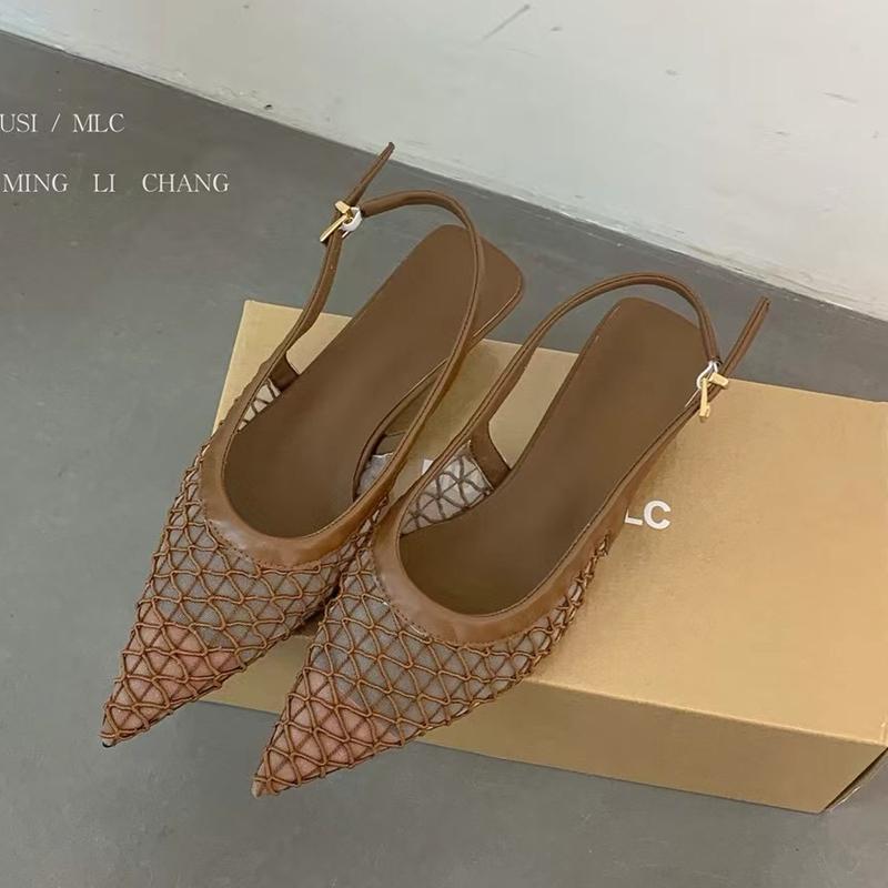 

Fashion SUOJIALUN Spring New Brand Women Sandal Shoes Fashion Pointed Toe Ankle Strap Ladies Elegant Slingback Shoes Thin Low Heel Pumps 39 коричневый