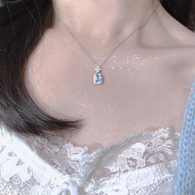 Fashion Blue Crystal Pendant Choker Necklace for Women's Zircon New Year Gift Party Festival Clavicle Chain Jewelry