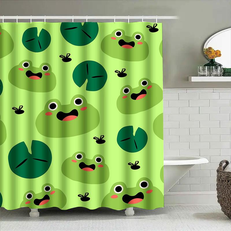 Grünes Froschmuster Duschvorhang Kinder Badezimmer Dekoration Wasserdichtes Gewebe, Haken Enthalten, Anpassbare Größe (Farbe und Design wählen)