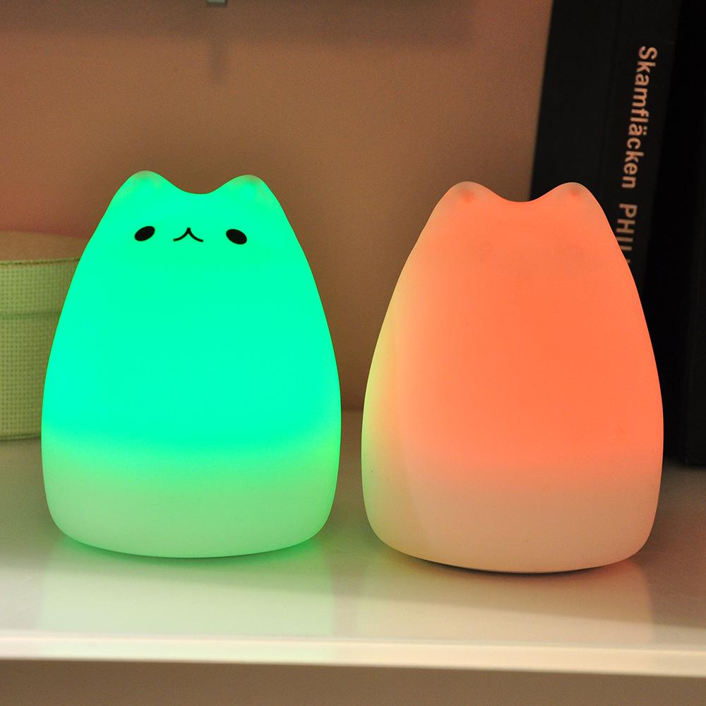 Seven-Color Silicone Cat Lamp: Cute Cartoon Pet Night Light with Warm Atmosphere Glow