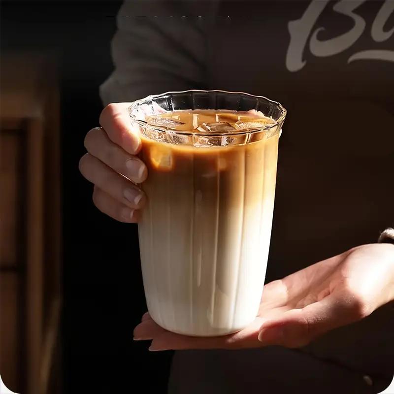 Ins Glastasse Hitzebeständiger Tumbler Trinkgeschirr Transparent Tee Saft Milch Kaffeebecher Zuhause Wassergläser Streifenbecher 14.81oz 420ML