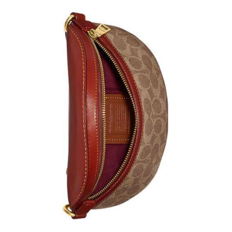 Coach 22 Classic Presbyopic Zipper Closure, Coated Canvas and Calfskin, One-shoulder Crossbody Belt Bag, Small Size, Women's Tan