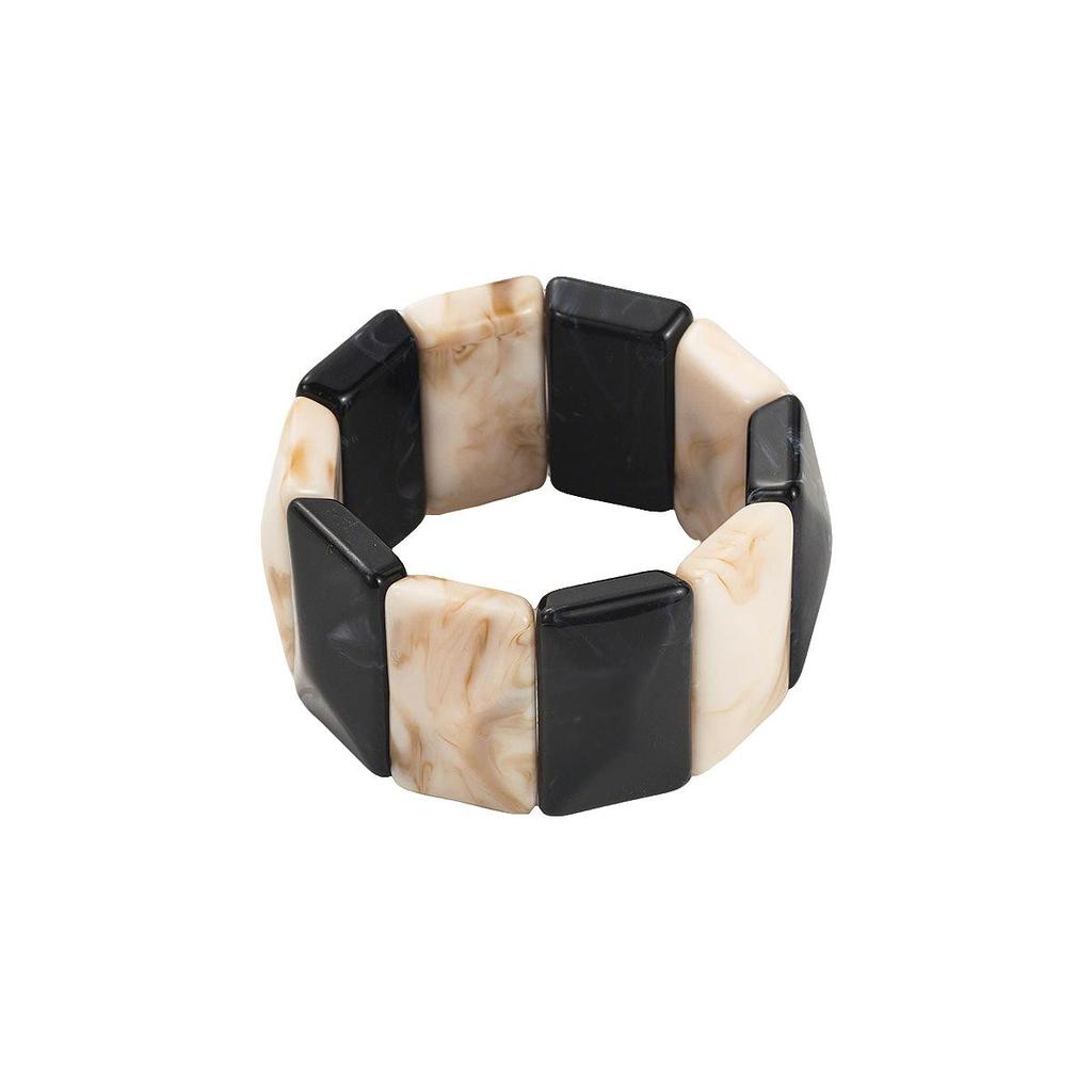 Bracciale Patchwork in Resina Marmo Fatto a Mano Retrò: Elegante, di Alta Gamma, Elastico, Largo Polsino per Donne