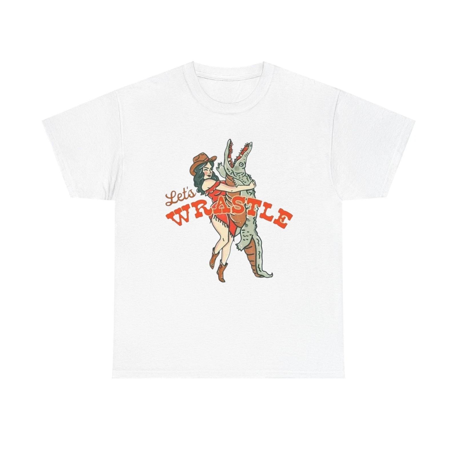 

Let s Wrestle Alligator Cowgirl Women s Graphic T Shirt NEW Heavy Cotton Tee M