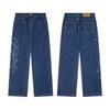 Corteiz Mens Loose Straight Fit Denim Jeans With Embroidery Mid-Rise Casual Hip Hop Pants Teens Adults