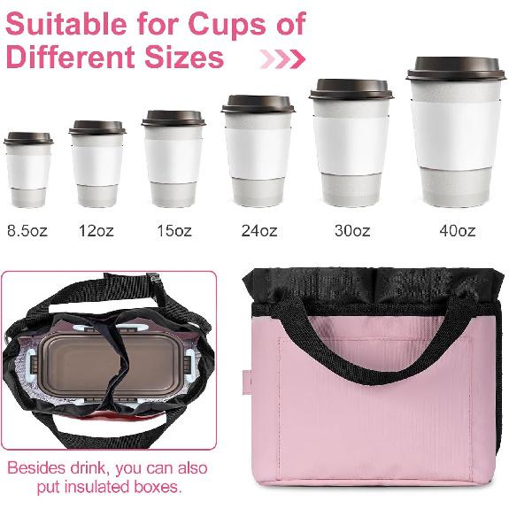 Luggage Cup Holder - Multifunctional Travel Caddy - Fits Suitcase Handles, Also, As A Stroller & Automotive Cup Holder - Pink