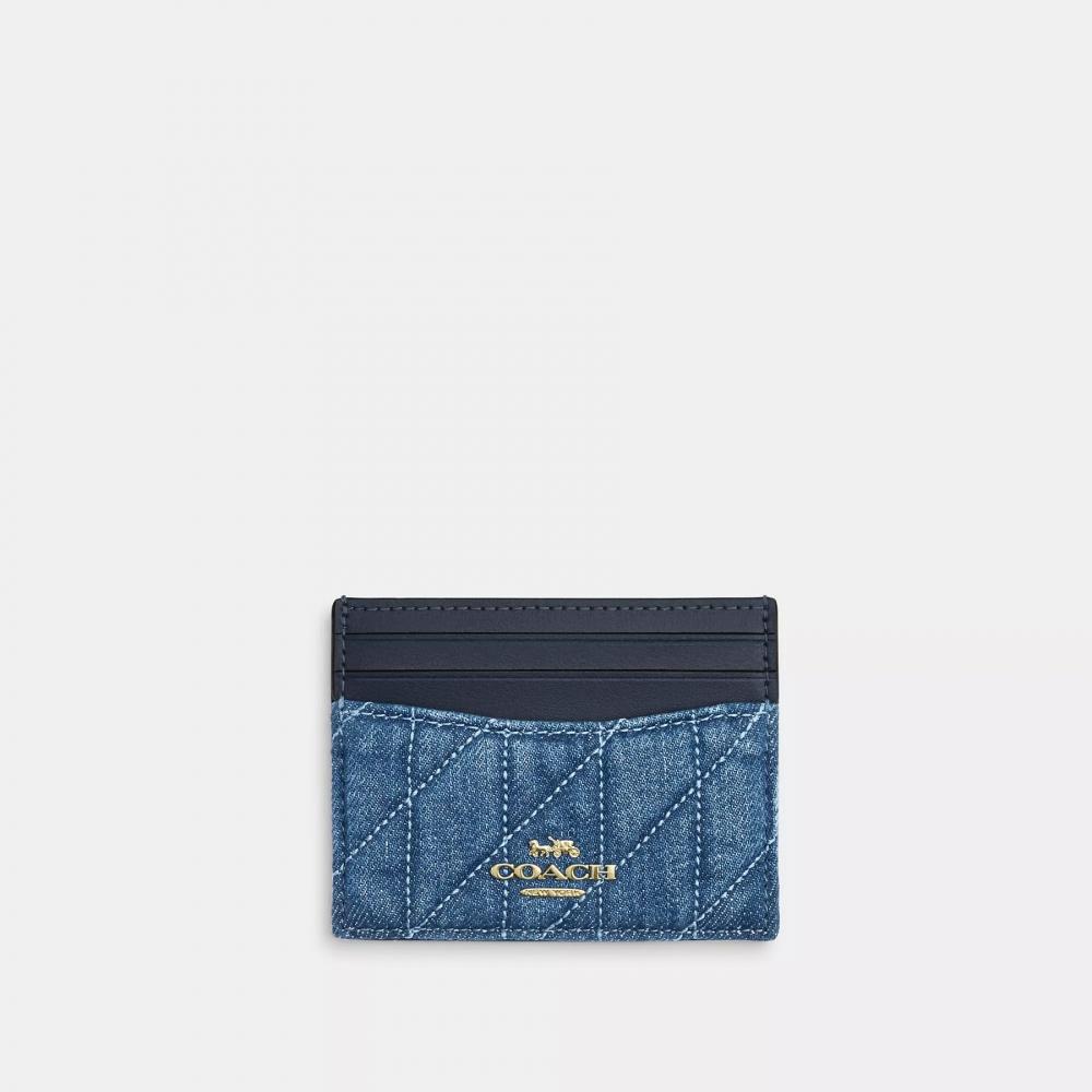 Coach Slim Id Card Case With Quilting Gold Indigo