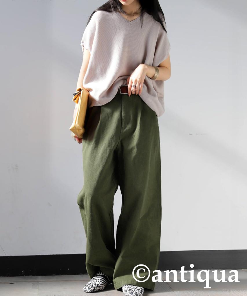 Antiqua Cotton Wide Leg Medium Khaki Women's Pants, YZ-00098, 02,