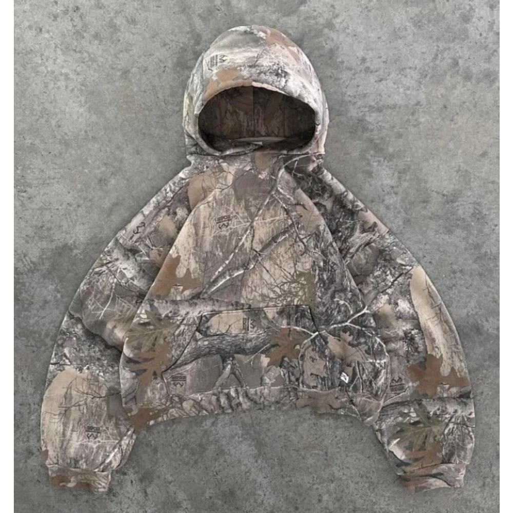 Completo Unisex con Felpa Oversize a Manica Lunga Stampa Alberi Mimetica Streetwear Completo Due Pezzi