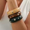 Exaggerated Trendy Star-shaped Rivet Geometric Circular Wooden Wide-sided Bangles for Women Retro Personality Jewelry Accessory