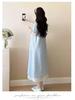 2026 Summer Korean-Style Maternity Dress: Single-Breasted, Lace Patchwork, Bowknot Design, Faux Two-Piece