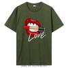 Women andunisex Tops O-neck Sexy Tees Kiss Lip Funny Summer Female Soft T-Shirt Lips Watercolor cotton T Shirt Fitness Clothing