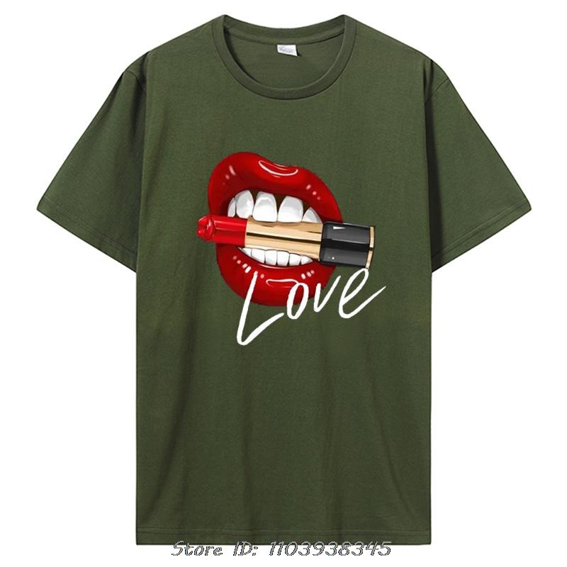 Women andunisex Tops O-neck Sexy Tees Kiss Lip Funny Summer Female Soft T-Shirt Lips Watercolor cotton T Shirt Fitness Clothing