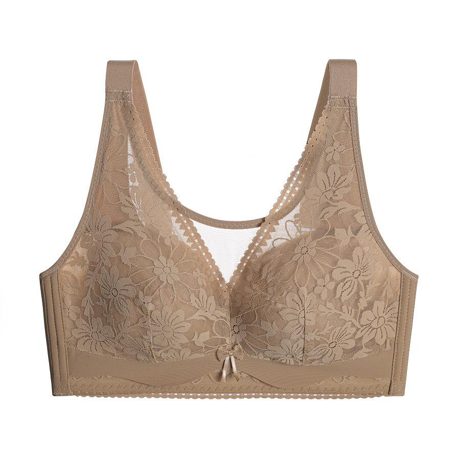 Large Size Bra for Women Without Steel Rims Thin Bra for Women with Lace Double Breasted Anti Sagging Breathable Bra