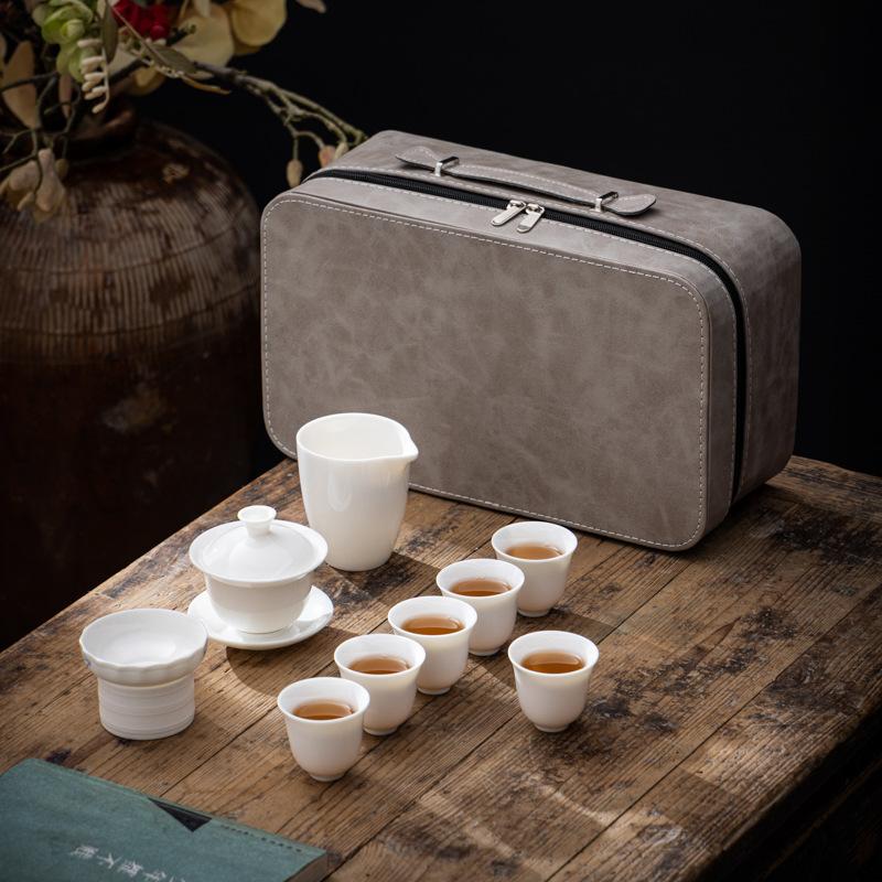 Ceramic Suet Jade Porcelain Travel Tea Set Business Company Corporate Bank Wine Industry Mid-Autumn Festival Gifts