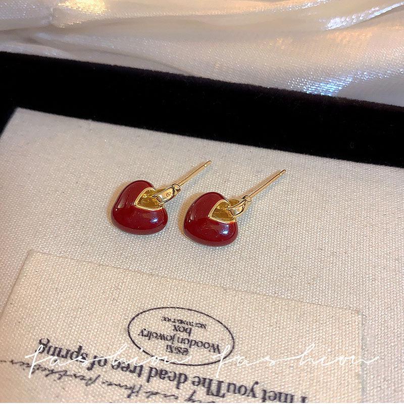 

Red Enamel Confession Series Love Stud Earrings for Women - Vintage Christmas & New Year Design
