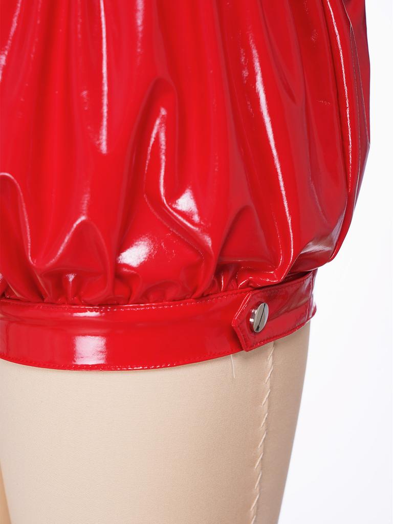 Women Ruched Patent Leather Hot Pants Bubble Shorts Front Zip High Rise Bottoms for Stage Performance Rave Party Club