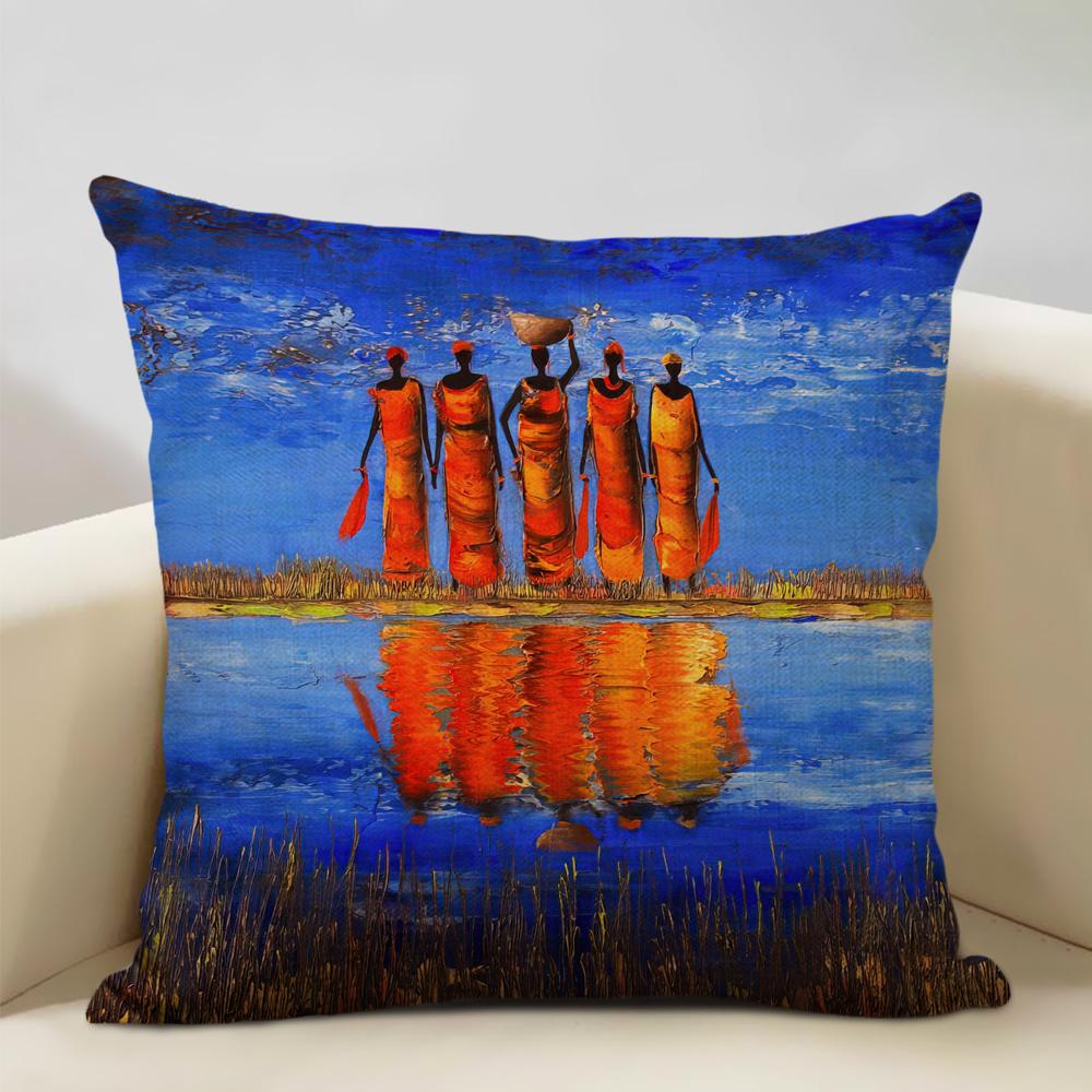 Portrait Oil Painting Cushion Cover African National Style Living Room Sofa Art Decoration Pillow Bedding 45x45cm Cover Pillows