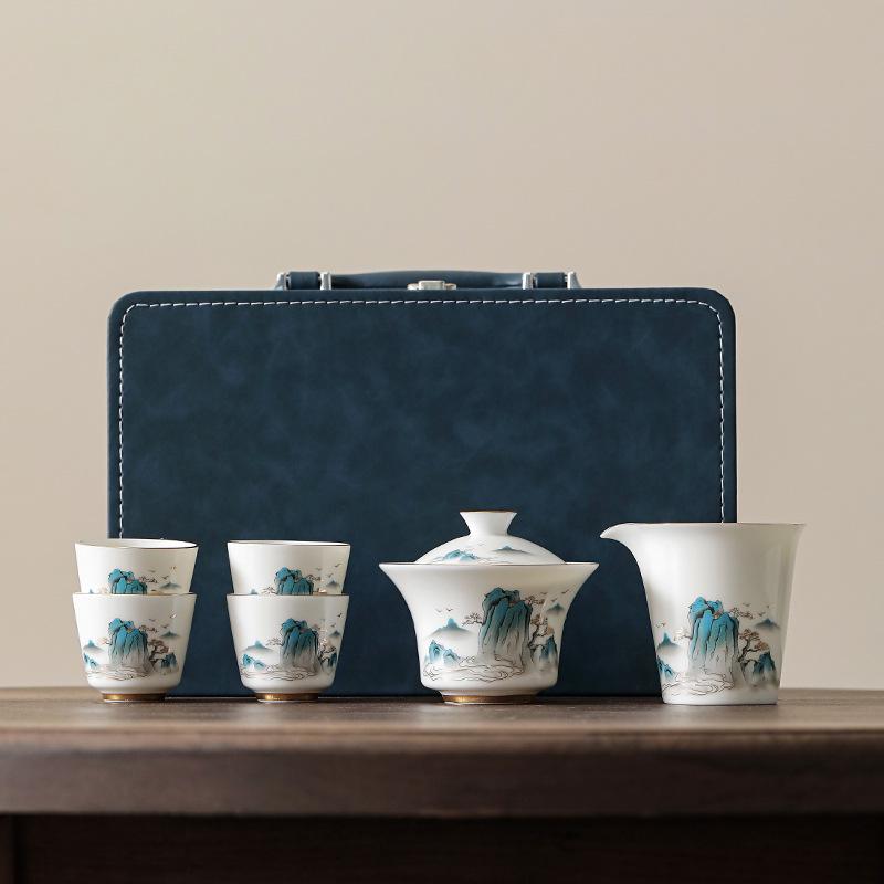 Yangzhi Jade Porcelain Travel Tea Set - Ceramic Kung Fu Teapot with Logo