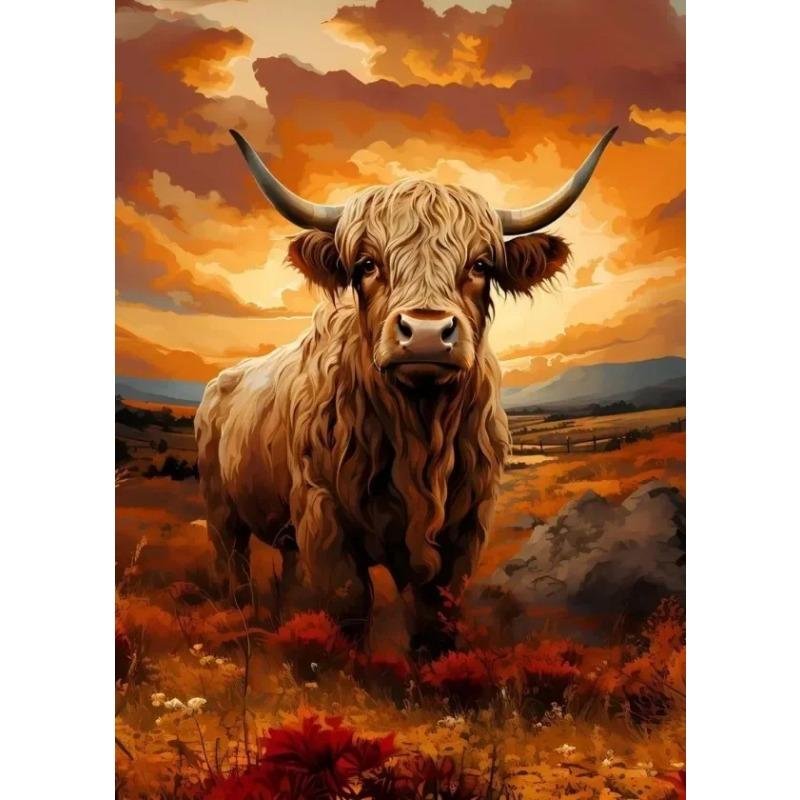 Scottish Highland Cow Wild Animal Nordic Nature Landscape Poster Canvas Painting Wall Art Pictures for Room Home Farmhouse Decor