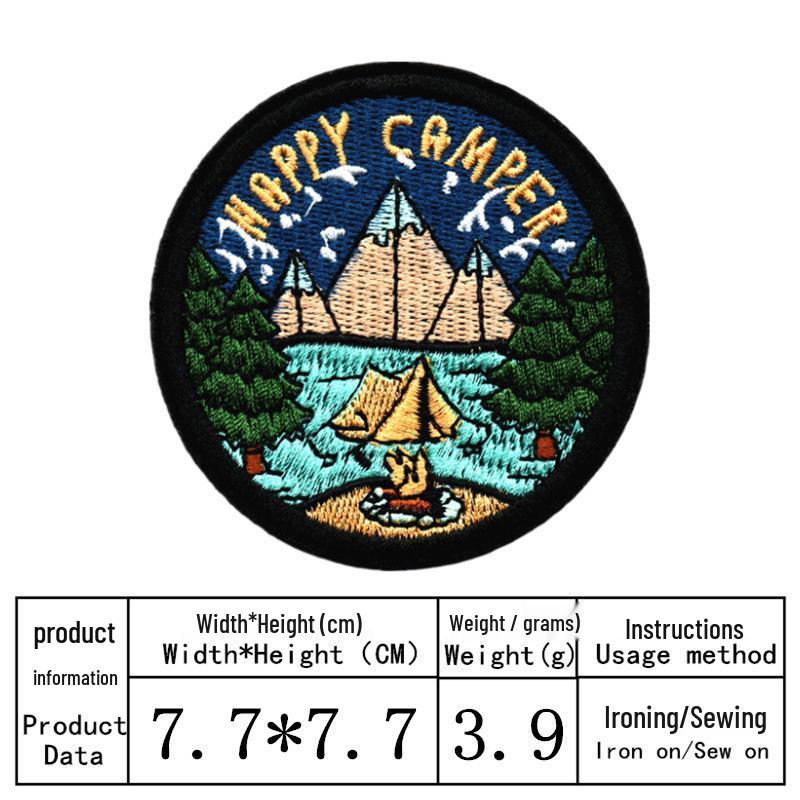 Black Round Landscape Embroidery Patch - Cloth Sticker for Decoration & Repair