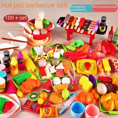 Kinder Spiel BBQ & Küchenset: Spielzeug Meeresfrüchte, Obst, Gemüse und Hot-Pot-Kochen für Jungen & Mädchen