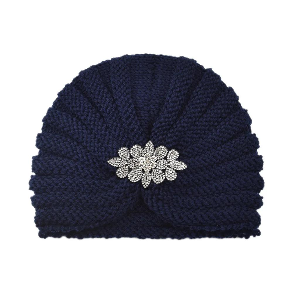 Diamond Knitted Turban Hat Bonnet Cross Wrapped Hat Muslim Bohemia Warm Turbante Cap for Women Winter Autumn Hair Accessories