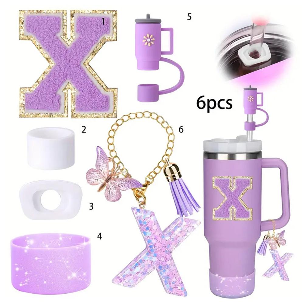 Set de 6 accesorii pentru pahar Stanley Cup de 40 oz cu mâner, inclusiv capac și capac cu pai din silicon, dop anti-scurgere