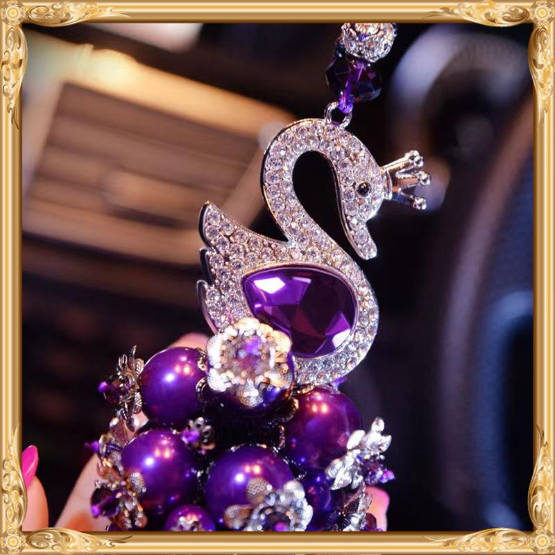 Car Pendant Swan Diamond Automobile Rearview Mirror Hanging Ornaments Access Double-sided Crystal Inlaid Element Decor