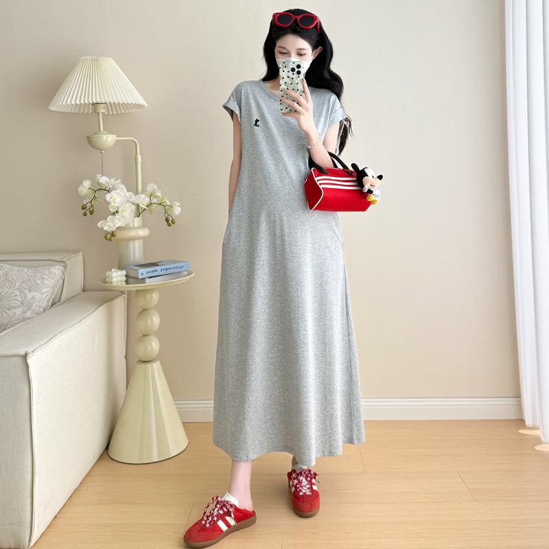 2026 Summer Korean Style Embroidered Maternity Knit Dress 2XL