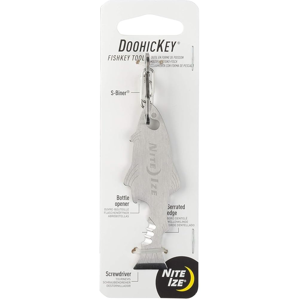 Nite Ize Doohickey Fish Key Tool Multi-Function Tool with S-Shaped Carabiner Silver