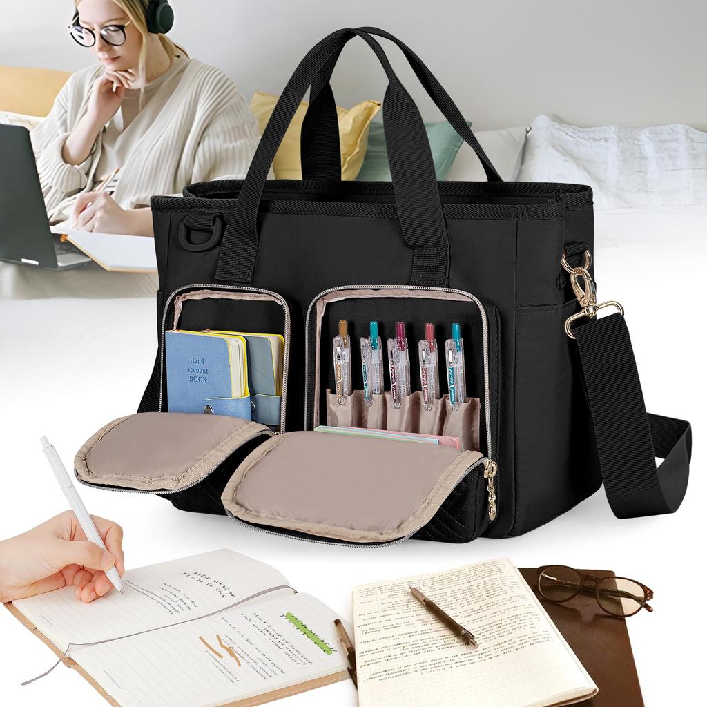 Teamoy Tote Bag, 10 Pockets, A4 Size, D-Ring, and Pen Slot, Large Capacity, Lightweight, Shoulder Bag, Perfect for Commuting, School, or As a