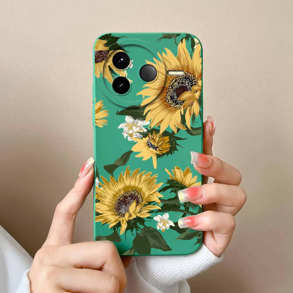 Case For POCO F7 Pro Ultra Pretty Flowers Soft Smooth Liquid Silicone Upgrade Lens Protection Shockproof Back Cover For Girls