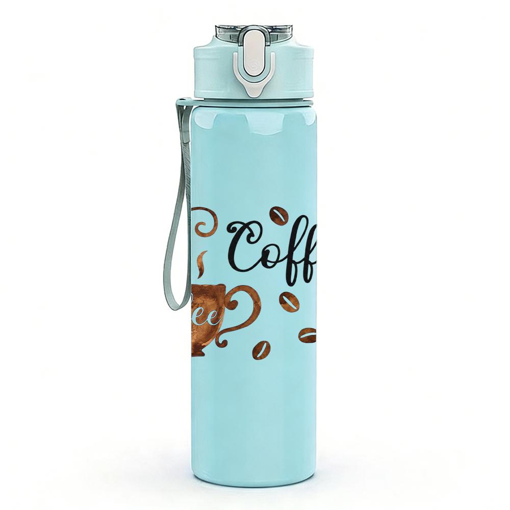 1PC Vintage Coffee Time Text 750ml Color Plastic Sports Water Bottle Leakproof Flip Straw Lid Suitable for Sports Office Home Use