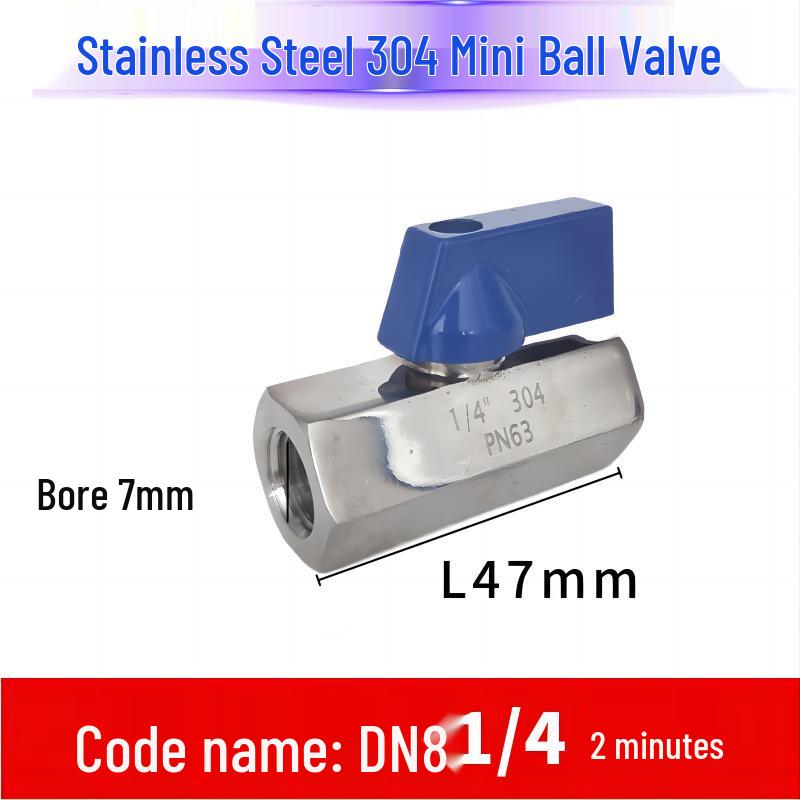 304 Stainless Steel Sanitary Mini Ball Valve, Internal/External Thread, High Pressure, 1/8"-3/4" Sizes, Open Pagoda Design