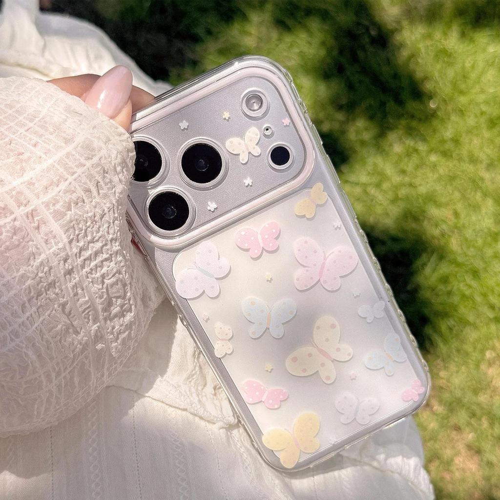 ins storm point butterfly applies to Apple 16/17Pro mobile phone case iPhone15 side love 14/13 transparent