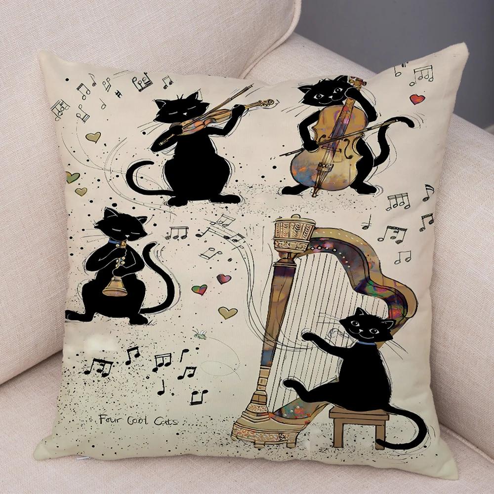 Double Print Cute Elegant Black Cat Cushion Cover Decor Cartoon Animal Pillow Case for Sofa Home Car Soft Plush Throw Pillowcase